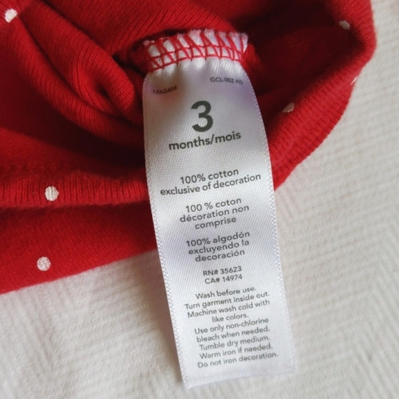 carter's red dotted cotton long sleeve bodysuit diaper shirt 3 months baby girl - Picture 4 of 5